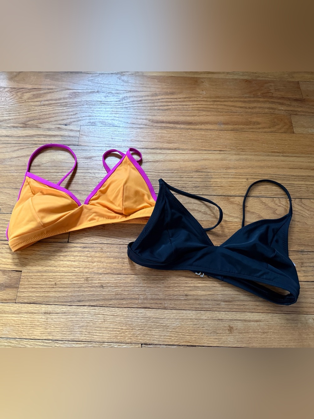 Old Navy Orange Bikini Top with Pink Trim and Black Triangle Swim Top